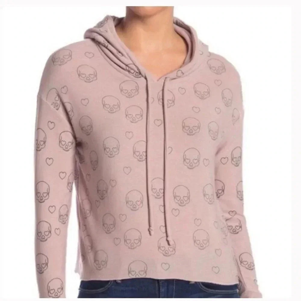 Chaser NWT Skull Hoodie Mauve Beige Soft Cozy Knit Size XS